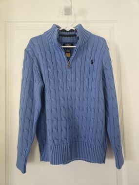 Ralph Lauren Polo Boy's Sky Blue Cable-Knit Half-Zip Sweater